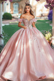 Blush Off the Shoulder Princess Satin Quinceanera Dress con applicazioni
