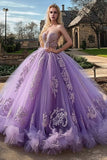 Plum Sweetheart Ball Goown Tulle Quinceanera Dress con applicazioni