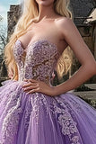 Plum Sweetheart Ball Goown Tulle Quinceanera Dress con applicazioni