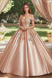 Blush Off the Shoulder Abito da principessa Quinceanera in raso con applicazioni