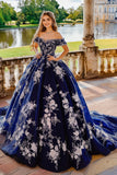 Blu navy Off the Shoulder Ball Gown Tulle Quinceanera Dress con applicazioni floreali