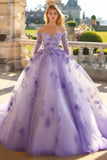 Lilla Off the Shoulder Princess Tulle Applique Quinceanera Dress con maniche lunghe