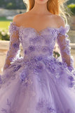 Lilla Off the Shoulder Princess Tulle Applique Quinceanera Dress con maniche lunghe