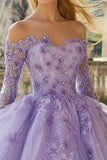 Lilla Ball Gown Off the Shoulder Tulle Applique Quinceanera Dress con maniche lunghe