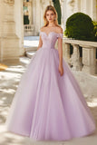 Abito Quinceanera da principessa in tulle viola chiaro con applique
