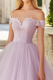 Abito Quinceanera da principessa in tulle viola chiaro con applique