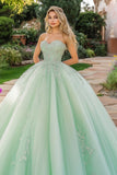 Menta Ball Gown Tulle Sweetheart Quinceanera Dress con Appliques