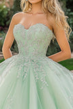 Menta Ball Gown Tulle Sweetheart Quinceanera Dress con Appliques