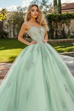 Menta verde tulle Sweetheart principessa Applique Quinceanera Dress