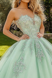 Menta verde tulle Sweetheart principessa Applique Quinceanera Dress