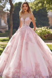 Principessa Blush Ball Gown senza spalline Tulle Quinceanera Dress con Appliques