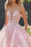 Principessa Blush Ball Gown senza spalline Tulle Quinceanera Dress con Appliques