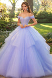 Lilla Off the Shoulder Ball Gown Tulle Quinceanera Dress con applicazioni