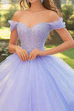 Lilla Off the Shoulder Ball Gown Tulle Quinceanera Dress con applicazioni
