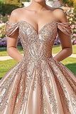 Champagne Off the Spalla Satin Applique Ball Gown Abito lungo Quinceanera