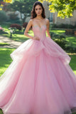 Abito Quinceanera Principessa Quinceanera Tulle Rosa Sweetheart con perline