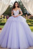 Lavanda Off the Shoulder Tulle Ball Gown Applique Quinceanera Dress