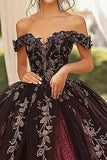 Borgogna nero tulle ball abito fuori dalla spalla senza spalline Quinceanera Dress