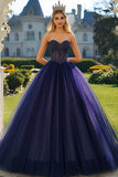 Navy Sweetheart senza spalline Ball Gown Tulle Quinceanera Dress