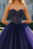 Navy Sweetheart senza spalline Ball Gown Tulle Quinceanera Dress