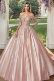 Off The Shoulder Blush Mezze maniche Abito da ballo in raso Abito Quinceanera