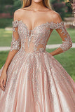 Off The Shoulder Blush Mezze maniche Abito da ballo in raso Abito Quinceanera