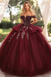 Ball Gown senza spalline Borgogna Off The Shoulder Quinceanera Dress