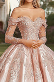 Off The Shoulder Blush Maniche Lunghe Ball Gown Quinceanera Dress
