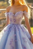 Principessa Lavanda Ball Gown Off the Spalla Tulle Quinceanera Dress con applicazioni di paillettes