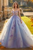 Principessa Lavanda Ball Gown Off the Spalla Tulle Quinceanera Dress con applicazioni di paillettes
