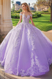 Principessa Lilla Ball Gown Off the Spalla Tulle Quinceanera Dress con Appliques