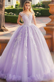 Principessa Lilla Ball Gown Off la spalla arruffato tulle Quinceanera Dress con applicazioni