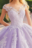 Principessa Lilla Ball Gown Off la spalla arruffato tulle Quinceanera Dress con applicazioni