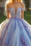Principessa Lavanda Ball Gown Off the Spalla Tulle Quinceanera Dress con fiori 3D