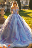 Principessa Lavanda Ball Gown Off the Spalla Tulle Quinceanera Dress con fiori 3D