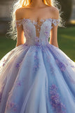 Principessa Lavanda Ball Gown Off the Spalla Tulle Quinceanera Dress con fiori 3D