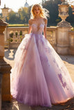 Principessa Lilla Ball Gown Off the Spalla Tulle Quinceanera Dress con applicazioni in pizzo