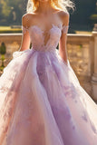 Principessa Lilla Ball Gown Off the Spalla Tulle Quinceanera Dress con applicazioni in pizzo