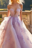 Principessa Lilla Ball Gown Off the Spalla Tulle Quinceanera Dress con applicazioni in pizzo
