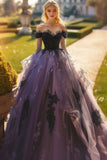 Principessa Nero Off the Shoulder Tulle Quinceanera Dress con applicazioni in pizzo