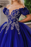 Royal Blue Ball Gown Off the Spalla Tulle Quinceanera Dress con Appliques