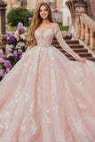 Abito da ballo rosa Sweetheart Tulle applicato Quinceanera Dress con maniche lunghe
