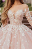 Abito da ballo rosa Sweetheart Tulle applicato Quinceanera Dress con maniche lunghe