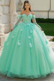 Menta Sweetheart floreale tulle Quinceanera Abito con maniche lunghe