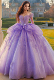 Abito da ballo lilla Off The Shoulder Quinceanera Dress con maniche lunghe