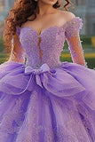 Abito da ballo lilla Off The Shoulder Quinceanera Dress con maniche lunghe