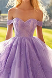 Lilla Off The Shoulder Tulle Abito Quinceanera Applicato
