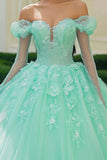Menta principessa Off The Shoulder Tulle applicato Quinceanera Dress