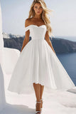 Chiffon Bianco Off The Shoulder A Line Abito Da Laurea