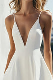 Bianco A Line Spaghetti Straps Abito di laurea